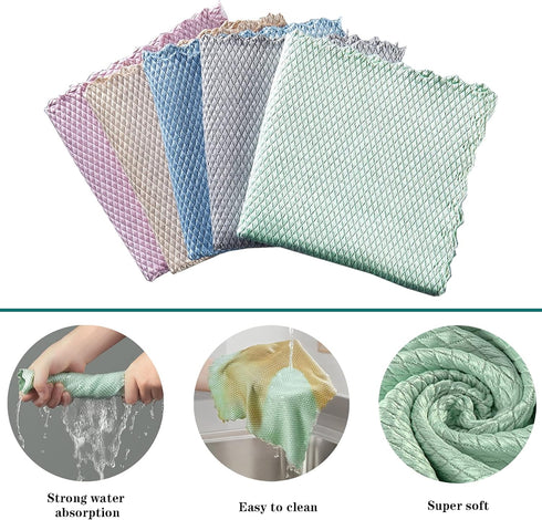 5Pcs Nanoscale Cleaning Cloth, Easy Clean Cloth, Fish Scale Microfiber Easycleanco Cloth, Reusable Lint Free Rags for Glass No Watermark or Streak...