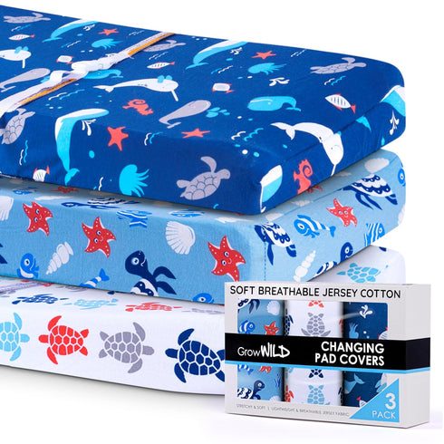 GROW WILD Changing Pad Cover 3 Pack | Soft & Stretchy Jersey Cotton | Baby Changing Table Pad Cover | Diaper Changing Pad Covers for Girls and Boy...