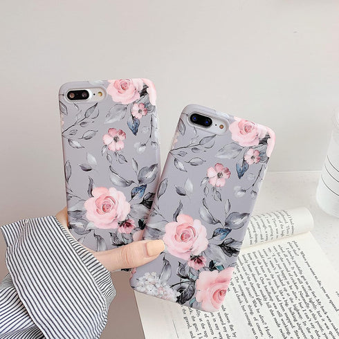 YeLoveHaw for iPhone 8 Plus / 7 Plus Case for Girls, Flexible Soft Slim Fit Full Protective Cute Phone Case Cover with Purple Floral and Gray Leav...