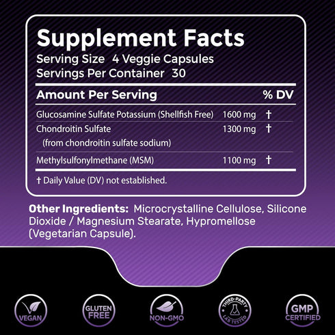 Glucosamine Chondroitin MSM - 4000mg - Joint Support Supplement, Glucosamine Chondroitin Capsules, Helps with Back Pain, Knee Pain Relief, Joint P...
