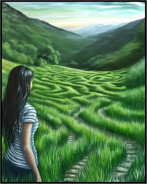 Posterizer 1 pcs-painting style art-girl and green serene hills-Landscape & Nature Art-Collectibles & Fine Art-Gift for Couples boyfriend girlfrie...