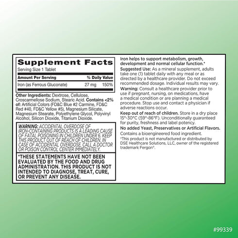 Quality Choice Energy Support Iron 27 mg Ferrous Gluconate Tablets 100 Count...