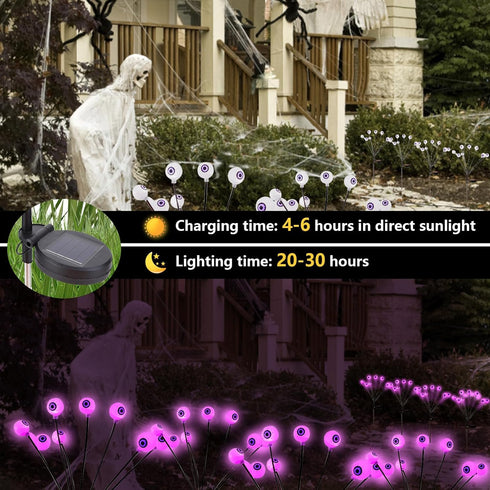 2Pcs Halloween Decoration Outdoor Solar Scary Eyeball Lights Green/Purple/Red Swaying Firefly Light 6/8/10/12 LED Waterproof Solar Path Lights for...