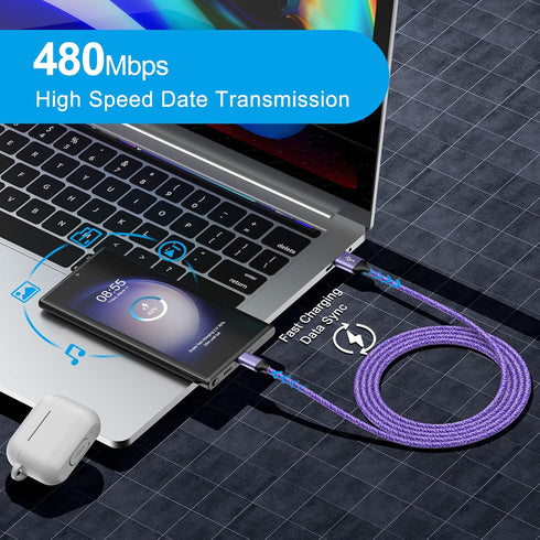 USB to USB C Cable 3A Fast Charging for iPhone 16e/16 Pro Max/16 Pro/16 Plus/16/15 Pro Max/15 Plus, 2Pack 6FT Braided C Charger Cord for Samsung G...