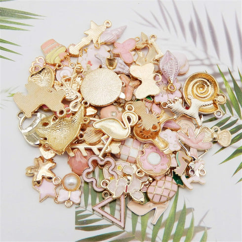 JJG Wholesales 80pcs(40PAIRS) Assorted Gold Plated PINK Theme Enamel Dainty Dangle Pendants Charms for Earrings Jewelry Making Necklace Bracelet C...