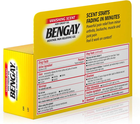 Vanishing Scent Bengay Pain Relief Gel, Non-Greasy Topical Pain Reliever with Cooling Menthol, 2 oz...