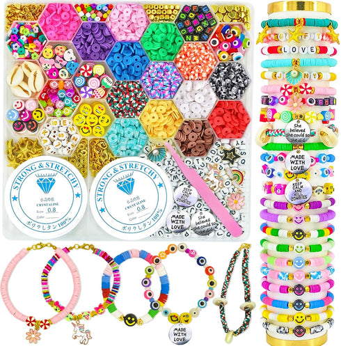 Flat Clay Beads Bracelet Making Kit Jewelry Making Kit for Beginner, 6mm Flat Polymer Heishi Beads Letter Bead Friendship Bracelet Beads DIY Arts ...