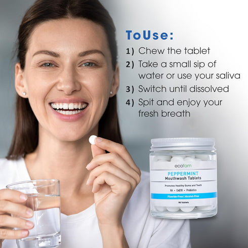 Peppermint Mouthwash Tablets - Chewable Mouthwash Tablet for Fresh Breath Fluoride Free Alcohol Free Travel Size Mouthwash - 90 Tablets...