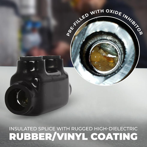 OHLECTRIC Black Insulated Electrical Power in-Line Splice Connector - 1/0-14" Wire Range, 3/16" Hex Screw- Rugged Di-Electric Rubber/Vinyl Coating...