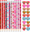YVAINE 48 Pieces Valentine Pencils for Kids,Valentine's Day Pencils Assortment with Eraser 24 Wooden Pencils 24 Valentines Heart Eraser for Home S...