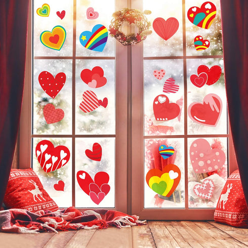 Kalolary 194PCS Valentine's Day Window Stickers Removable Heart Window Clings DIY Heart Stickers Self-Adhesive Heart Decal for Home, Office - Vale...
