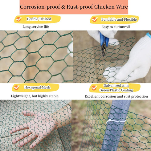 472.4"(39.4ft) x14.2 Chicken Wire Mesh, Anti-Rust Garden Fence Hexagonal Galvanized Poultry Hardware Cloth Fencing, PVC Coated Metal Netting Roll ...