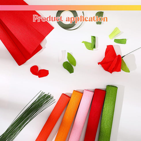 Gersoniel 57 Pieces Crepe Paper Flower DIY Kits 6 Rolls 35g Crepe Paper Rolls 50 Pcs Floral Iron Wire 1 Roll 50 Meter for Birthday Party Wedding (...