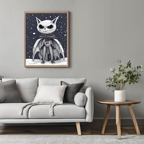 Posterizer 1 pcs- holloween theme-Jack Skellington inspired bat-Gothic Art-Art for Animal Lovers- Living Room Bedroom Decor- unframed wall art...
