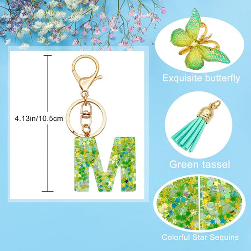 Initial Letter Keychain for Women Gift for Young Teenage Girl Gifts for Christmas to Mom Daughter green tassel...
