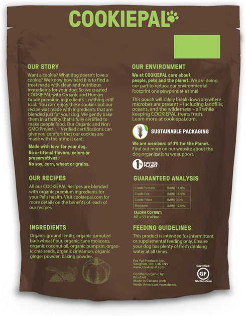 CookiePal Human Grade Dog Treats, Pumpkin and Chia Seed Recipe, Organic Non-GMO and Simple Ingredients, 10 Oz Bag...