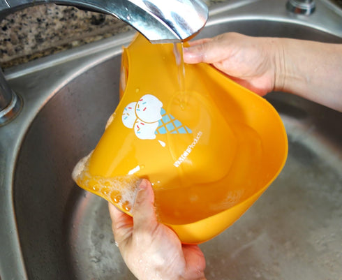 2-Pack Waterproof Silicone Baby Bib Lightweight Comfortable Easy-Wipe Clean (Orange/Yellow, Small)...