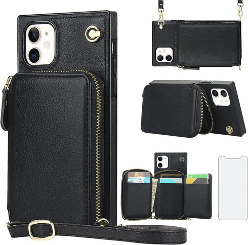 Asuwish Phone Case for iPhone 11 6.1 Wallet Cover with Screen Protector and Zipper Card Holder Slot Stand Leather Flip Cell Accessories iphone11ca...