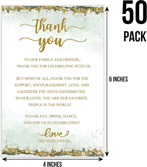 TENTADO 50 Wedding Thank You Place Cards, Thank You Table Sign, Wedding Reception Thank You Cards, Perfect for Table Centerpieces and Wedding Deco...