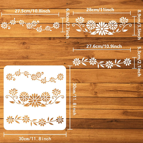 FINGERINSPIRE Daisy Chain Stencils 11.8x11.8inch Reusable Daisy Drawing Stencil DIY Craft Blooming Daisy Flower Painting Template Plant Stencil fo...