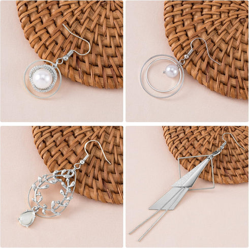 PAGOW 96Pcs Earring Hoop Jewelry Making, Hypoallergenic Teardrop Square Round Silver Earrings Beading Hoop Bulk for DIY Crafts Accessories Supplie...