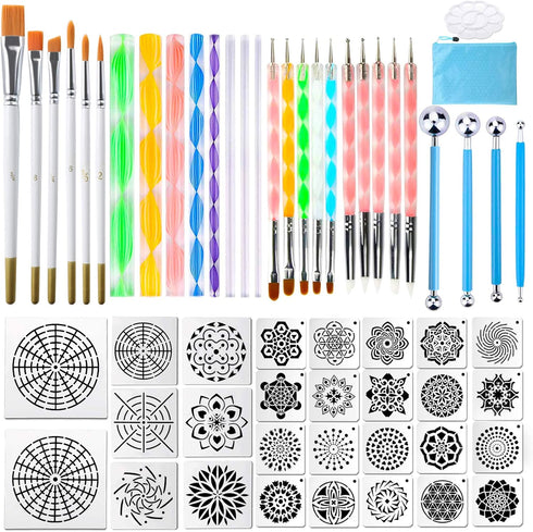Mandala Dotting Tools,Augshy 58PCS Dot Painting Tools Set Rock Painting Supplies with a Blue Zipper Waterproof Storage Bag for Painting Rocks...