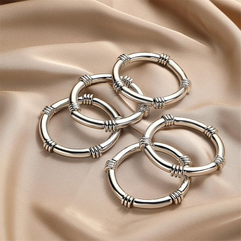 YBMYCM 5PCS Gold Chunky Bangles Bracelets for Women Gold Plated Stackable Layered Curved Bamboo Tube Stretch Bracelets Bangle Gift Jewelry...