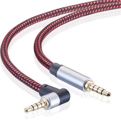 Male to Male Audio Cable 3Ft,90 Degree TRRS 3.5mm 4 Pole Nylon Braided Stereo Aux Cable/Auxiliary Cable/Aux Cord for Headphones, PS4,Phone, Tablet...