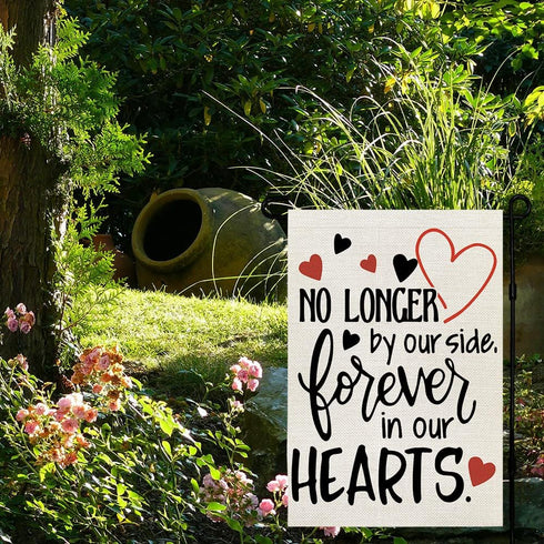 CROWNED BEAUTY Memorial Day Garden Flag Gravesite 12x18 Inch Double Sided Heart Saying Decor for Outside Yard,Forever In Our Hearts CF505...