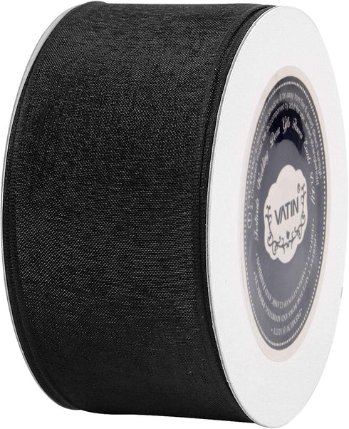 VATIN Christmas Ribbon Sheer Organza Wired Ribbon 1-1/2 inch 25 Yards (75Ft) -Black,Perfect for Making Bows and Wreaths...