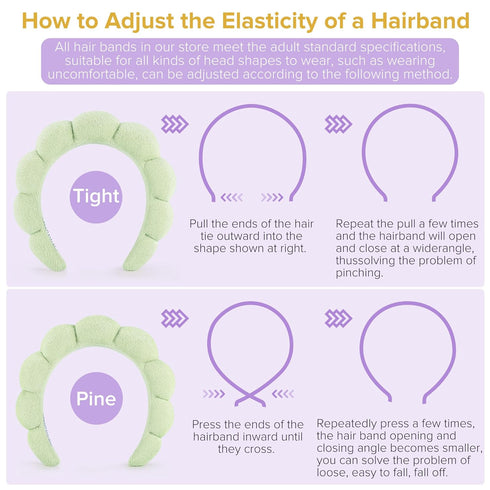 Spa Headbands for Women Ladies- Puffy Makeup Headband Combo Pack- Set of 2 Terry Towel Cloth Fabric Hair Bands for Washing Face(white+light green)...