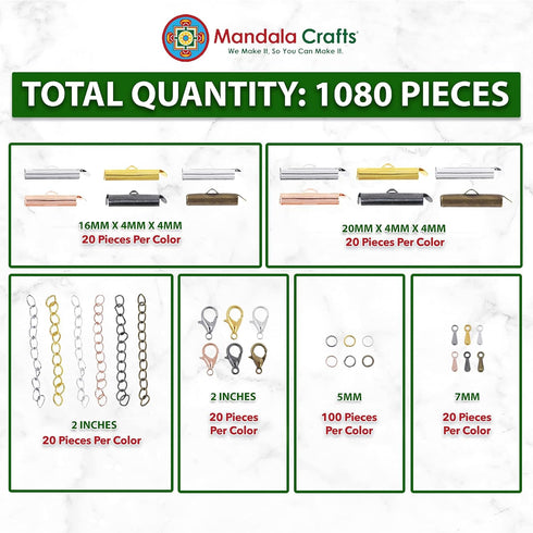 Mandala Crafts Assorted Seed Beads Sliders Clasps for Jewelry Making Bead Looms - 1080 PCs Slide Connectors Bars End Clasp Tubes Caps Jewelry Find...
