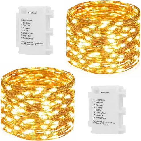 koopower 2X 50 LEDs Battery Fairy Lights on 16ft Waterproof Copper String for Outdoor (8 Modes), Warm White...