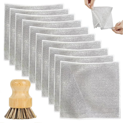 Kitchen Cleaning Scrubbers Set for Washing Cast Iron Pan/Pot?15Pcs Non Scratch Wire Dishcloth,1Pcs Palm Pot Dish Brush...
