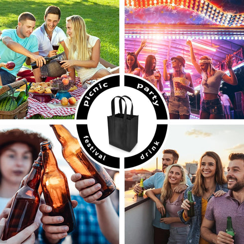 Bottle Bag, Bottle Carrier Bag with 6 Compartments Dividers for Bottles, Reusable Wine Bottle Holder Bag with carry handle for Picnic, Travel, Sho...