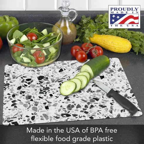 Cut N' Funnel Terrazzo Designer Flexible Plastic Cutting Board Mat 15" x 11.5", Made in the USA, Decorative, Flexible, Easy to Clean...