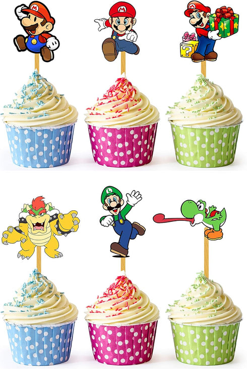 24x Classic Video Game Cupcake Toppers – Strong Picks Happy Birthday Décor, Cupcake Decorations for Kids Birthdays...