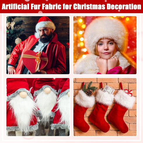 4 Pcs Christmas Faux Fur 10 x 20 Inch Faux Fur Fabric Squares Shaggy Fluffy Fabric Patches Ultra Soft Plush Craft and Hobby Fabric Craft Supply, H...