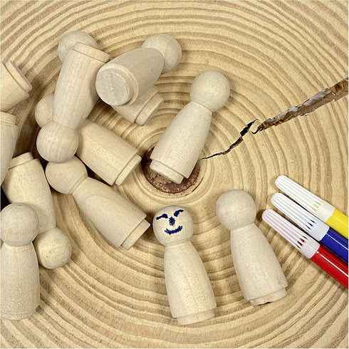50 Pack Wood Peg Dolls Unfinished Wooden People Craft Blank Family Figures 3/4 x 2 inch...