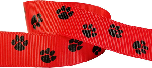 Paw Prints Ribbon for Crafts Grosgrain Ribbon for Gift Wrapping, Cheer Bows (10yd or (2x5yd) 7/8" Paw, Red/Black)...