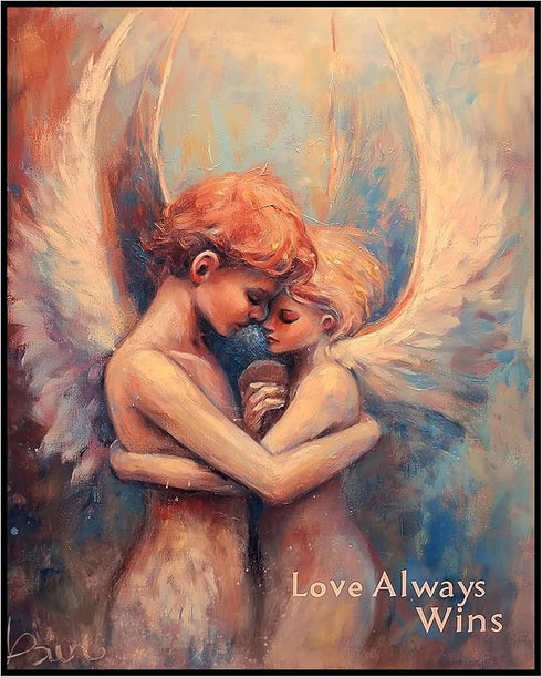 Posterizer 1 pcs-pastel painting style-angels-Valentine's inspired art-Romantic Art-Comedy Art-Gift for Couples boyfriend girlfriend Husband Wife-...