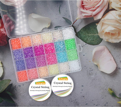 EuTengHao 16800pcs Tube Glass Seed Beads and Small Pony Beads Kit with Bracelet String Bugle Spacer Beads for DIY Bracelet Necklaces Handicrafts J...
