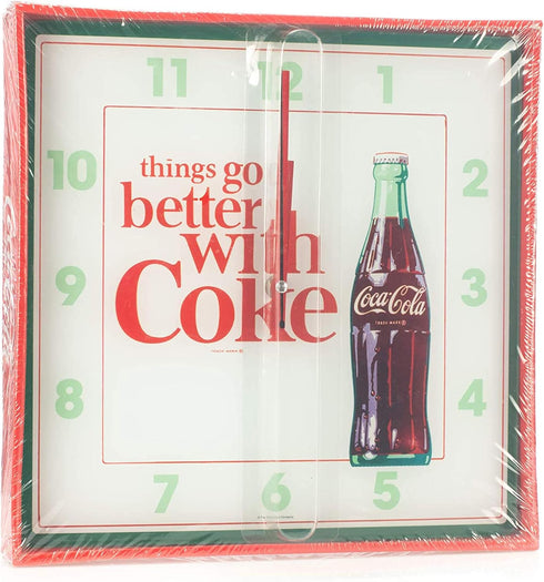 Mark Feldstein & Associates Coca Cola Bottle Things Go Better with, Analog Square Wall Clock - 11.81 Inch...
