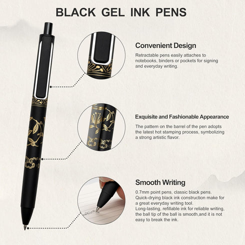 Linbsunne Gel Pens 0.7mm Black Ink Pens for Office Fine Point Pens Smooth Writing Work Pen (9-count)...