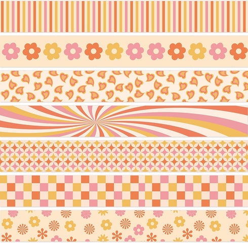 AnyDesign 72.3Ft Retro Groovy Bulletin Board Borders Boho Flower Checkered Heart Trim Borders Adhesive Border Stickers for Chalkboard Wall Decor, ...
