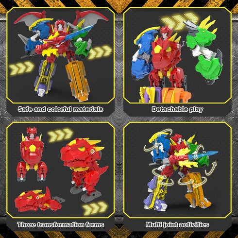5-in-1 Robot Dinosaur Toys Set: Large Transforming Robot Take Apart Kit with 5 Dinosaur Action Figures - Triceratops Deformation Toys for Kids Age...
