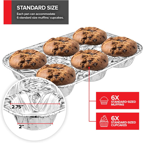 Stock Your Home (20-Count Disposable Muffin Tins 6-Cup, Standard Size Foil Muffin Pans, Aluminum Cupcake Tin for Baking, To-Go Trays for Bake Sale...