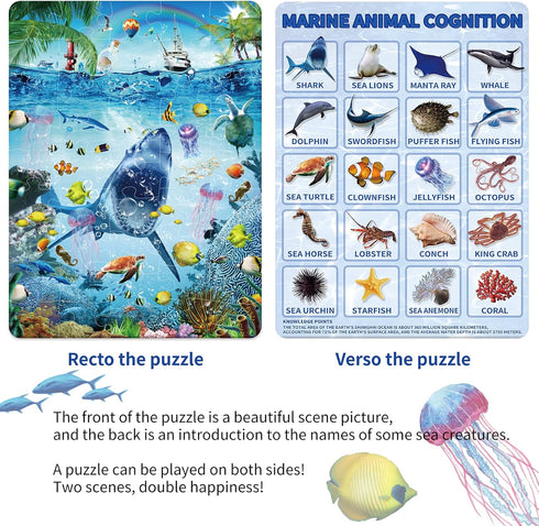 Kids Puzzle for Kids Ages 4-8 Ocean Floor Puzzle/Underwater Shark Pattern Design Puzzle/Raising Children Recognition Promotes Hand-Eye Coordinatio...