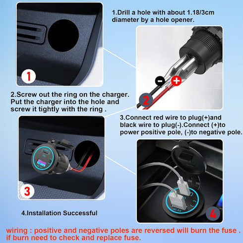 65W PD 12V USB Outlet for Laptop - Qidoe 83W USB C 12V Quick Charge3.0 18W with Power Switch Long Body Waterproof Car Charger Socket for Car Boat ...