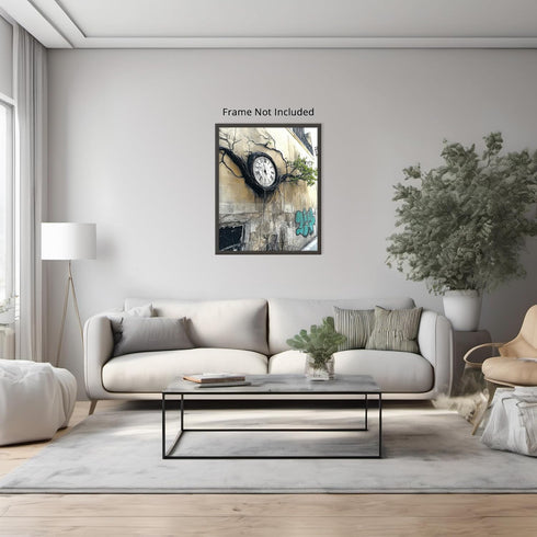 Posterizer-surreal street art scene-melting classic clock -3-Abstract & Modern Art Gift for Street Art, Mural Fans Living Room Bedroom Decor- unfr...
